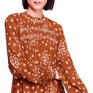 Free People mustard smocked dress